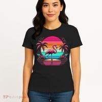 Flamingo Beach Summer Vibes Palm Tree Tropical Summer Women's T-Shirt thumb 4