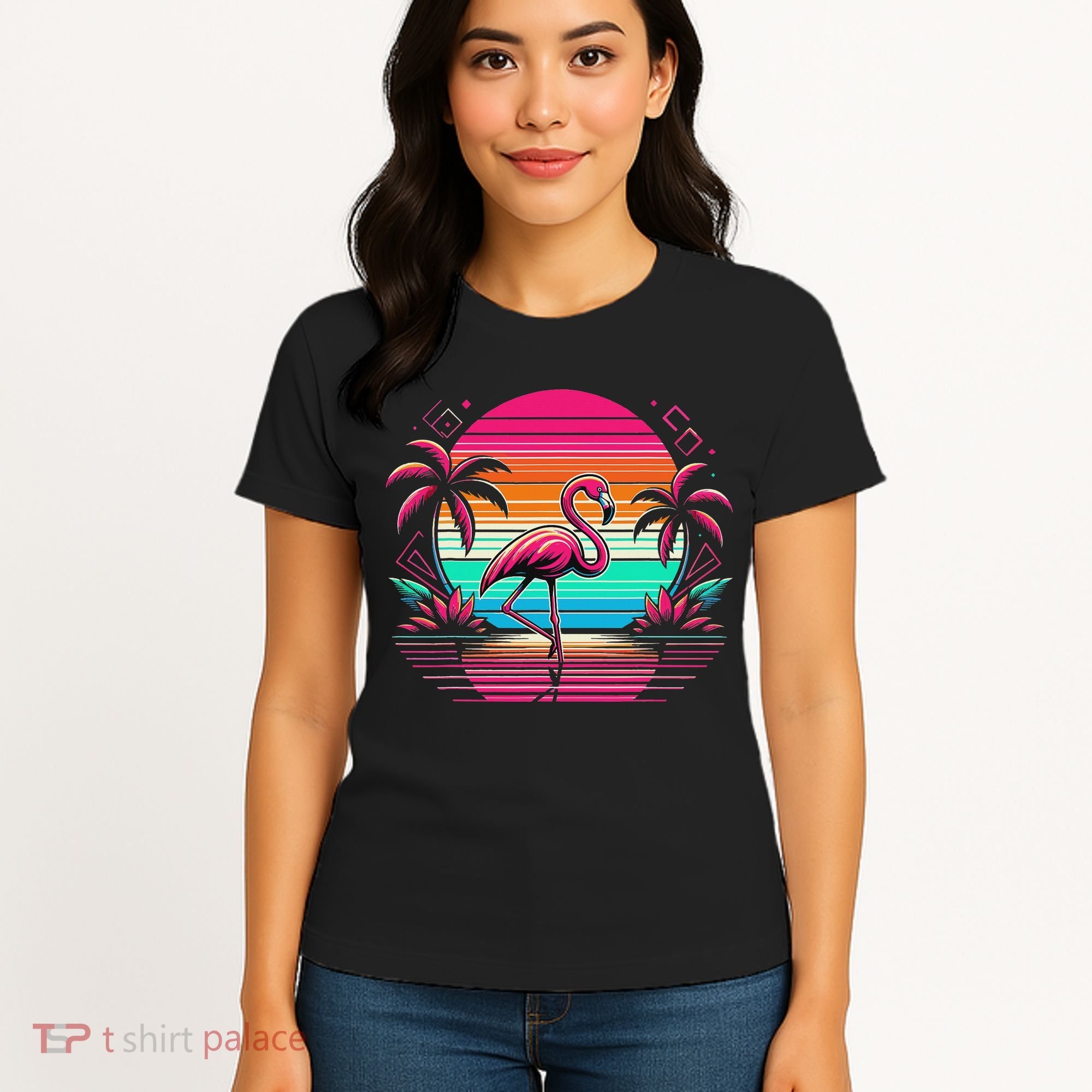 Flamingo Beach Summer Vibes Palm Tree Tropical Summer Women's T-Shirt