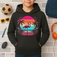 Flamingo Beach Summer Vibes Palm Tree Tropical Summer Kids Hoodie thumb 2