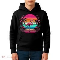 Flamingo Beach Summer Vibes Palm Tree Tropical Summer Kids Hoodie thumb 4