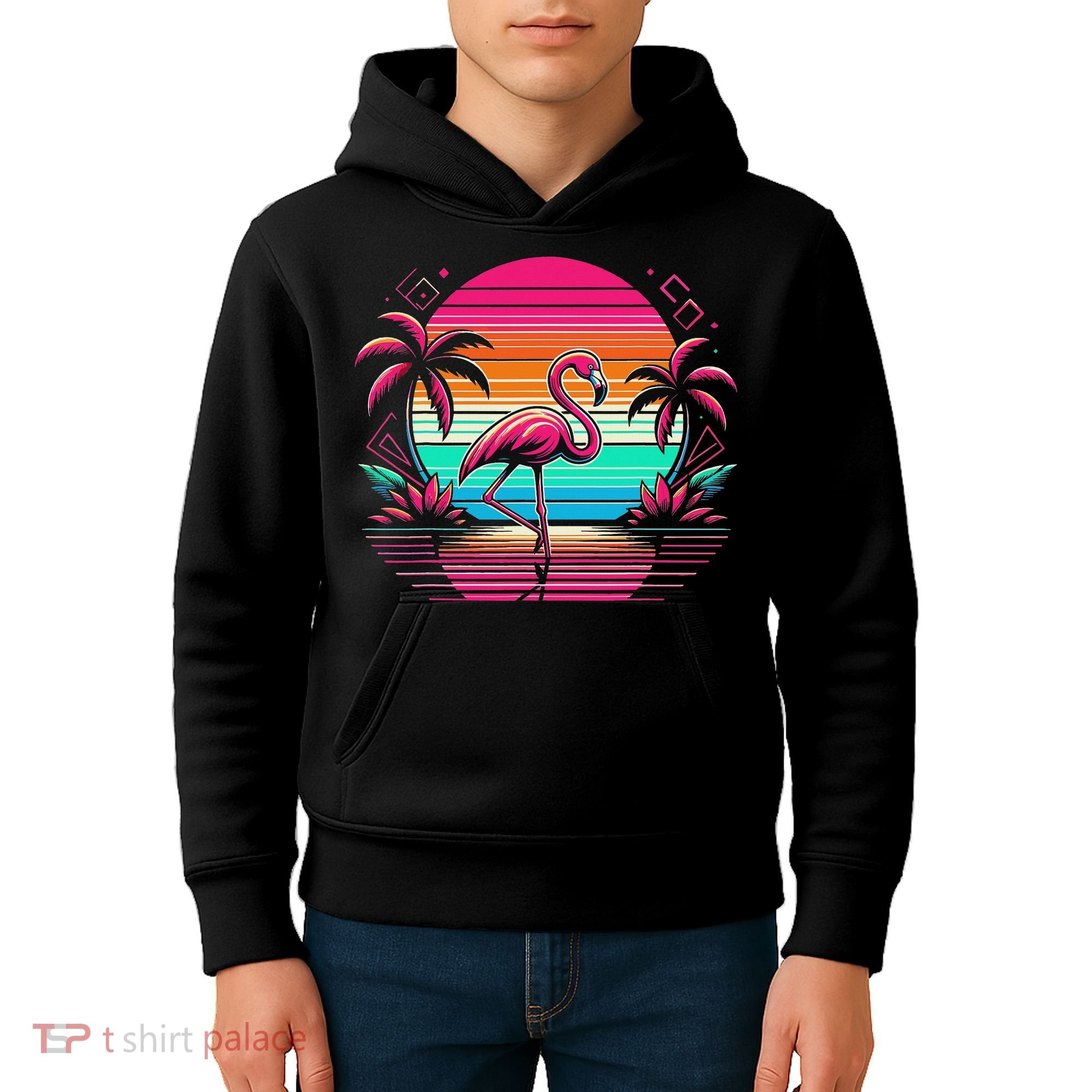 Flamingo Beach Summer Vibes Palm Tree Tropical Summer Kids Hoodie