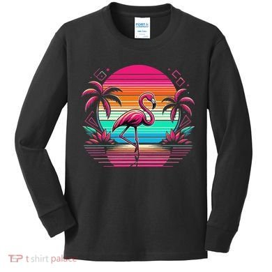 Flamingo Beach Summer Vibes Palm Tree Tropical Summer Kids Long Sleeve Shirt