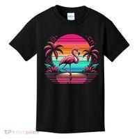 Flamingo Beach Summer Vibes Palm Tree Tropical Summer Kids T-Shirt thumb 0