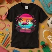 Flamingo Beach Summer Vibes Palm Tree Tropical Summer Kids T-Shirt thumb 3