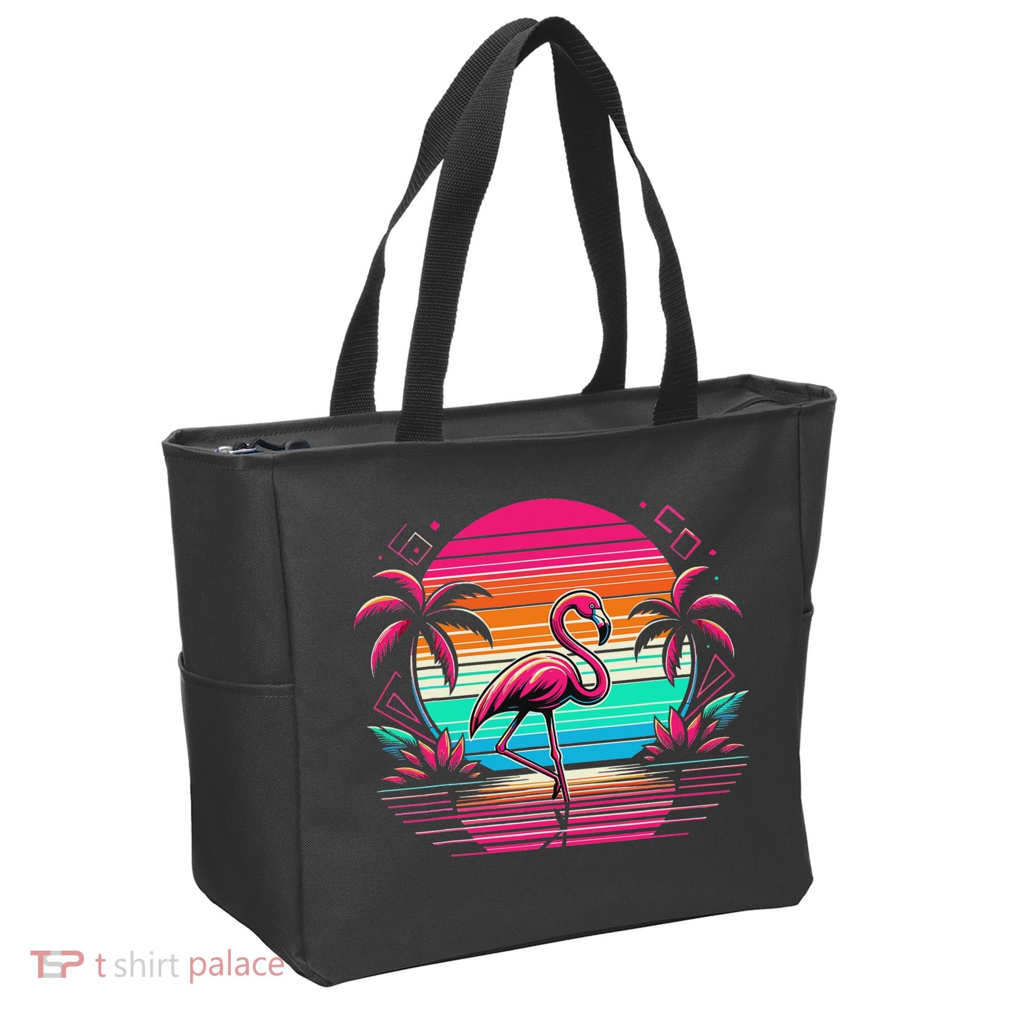 Flamingo Beach Summer Vibes Palm Tree Tropical Summer Tote Bag