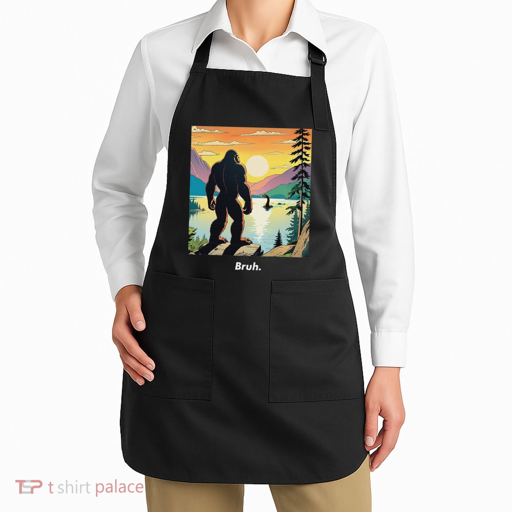 Funny Bigfoot Sasquatch Loch Ness Monster Bruh Apron