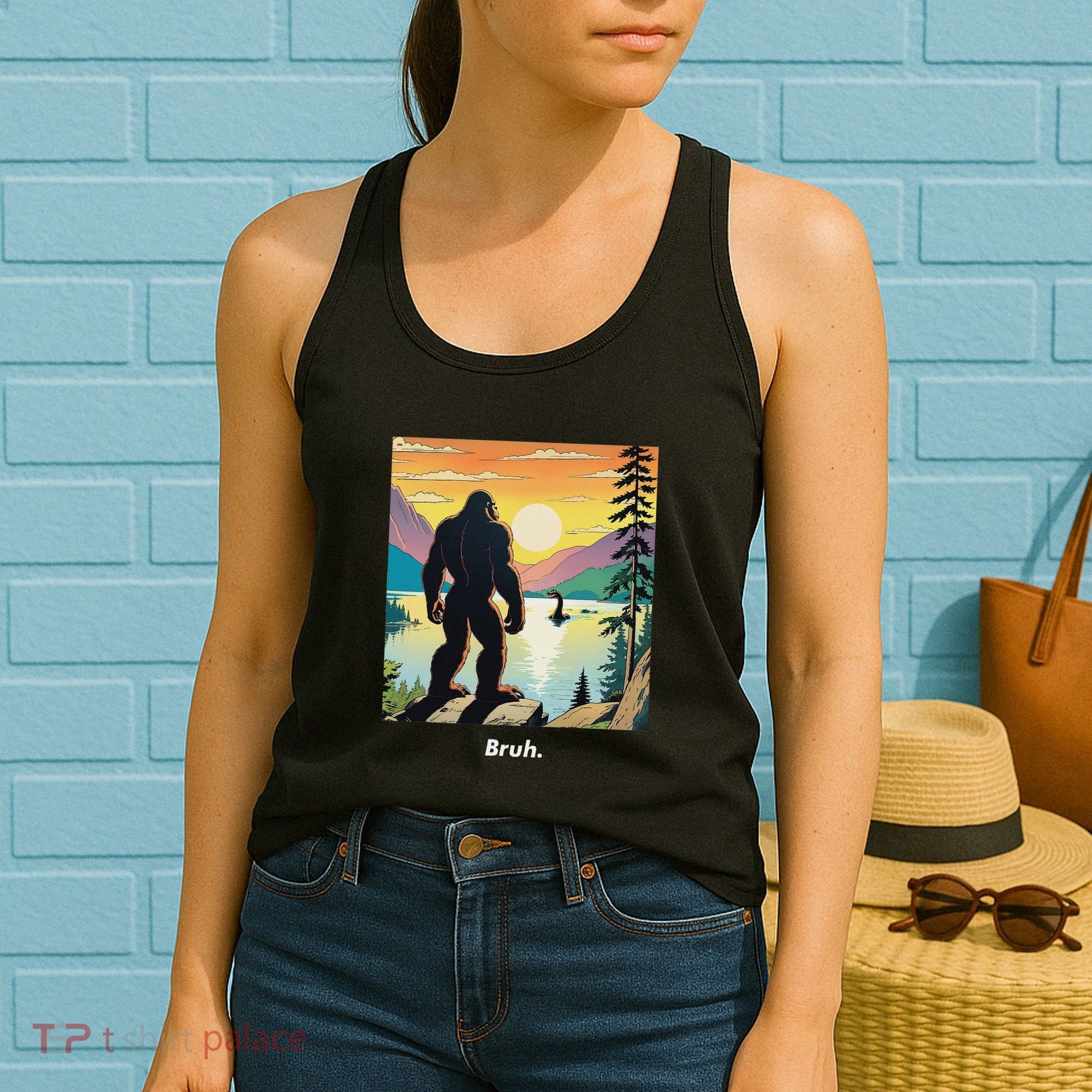 Funny Bigfoot Sasquatch Loch Ness Monster Bruh Women's Tank Top