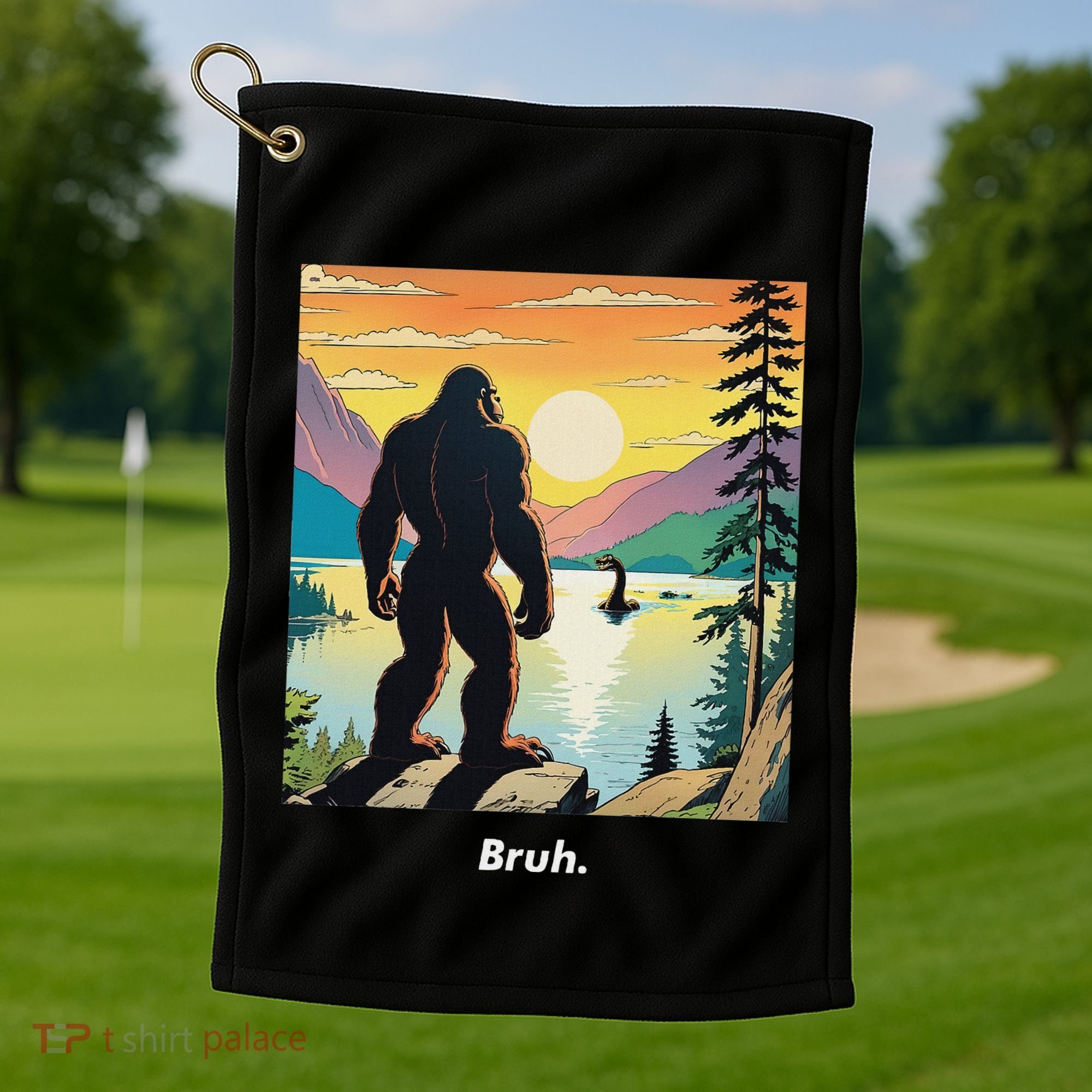 Funny Bigfoot Sasquatch Loch Ness Monster Bruh Golf Towel