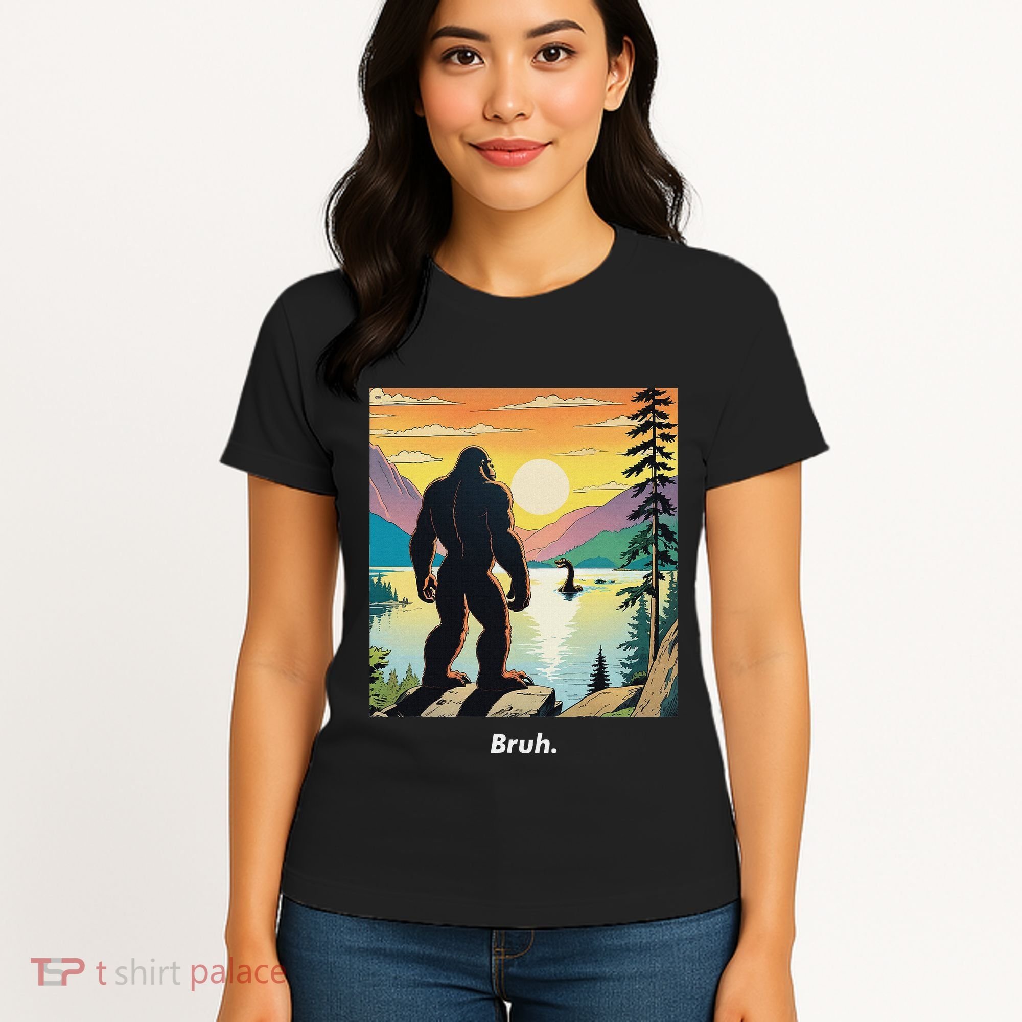 Funny Bigfoot Sasquatch Loch Ness Monster Bruh Women's T-Shirt