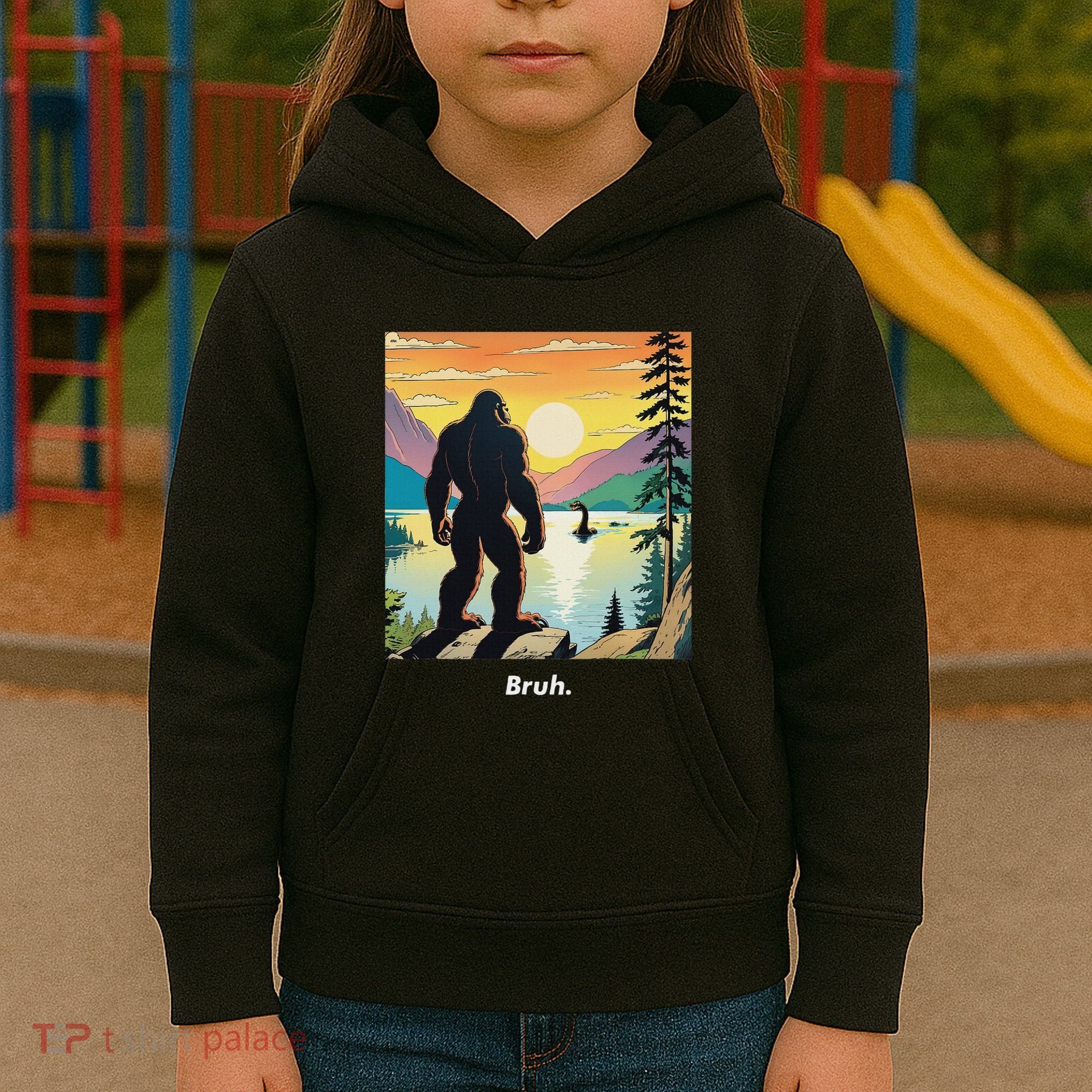 Funny Bigfoot Sasquatch Loch Ness Monster Bruh Kids Hoodie