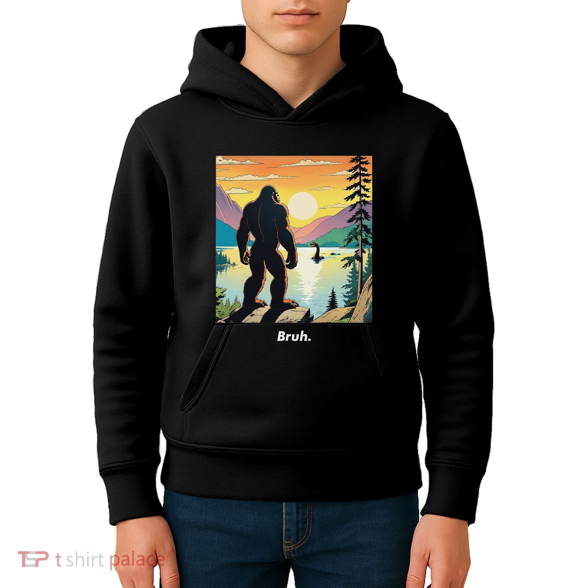 Funny Bigfoot Sasquatch Loch Ness Monster Bruh Kids Hoodie