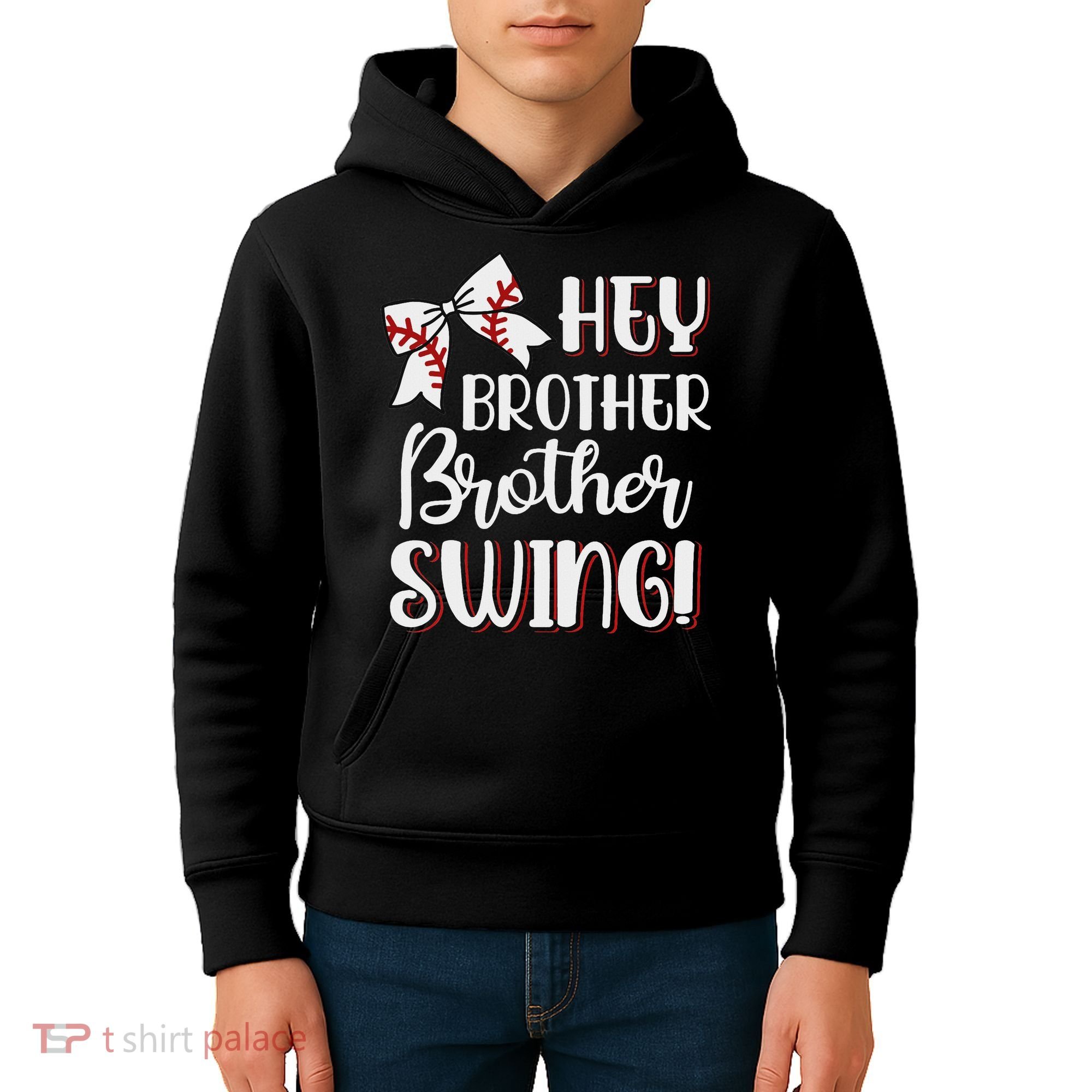 Funny Baseball Sister Hey Brother Brother Swing Baseball Kids Hoodie