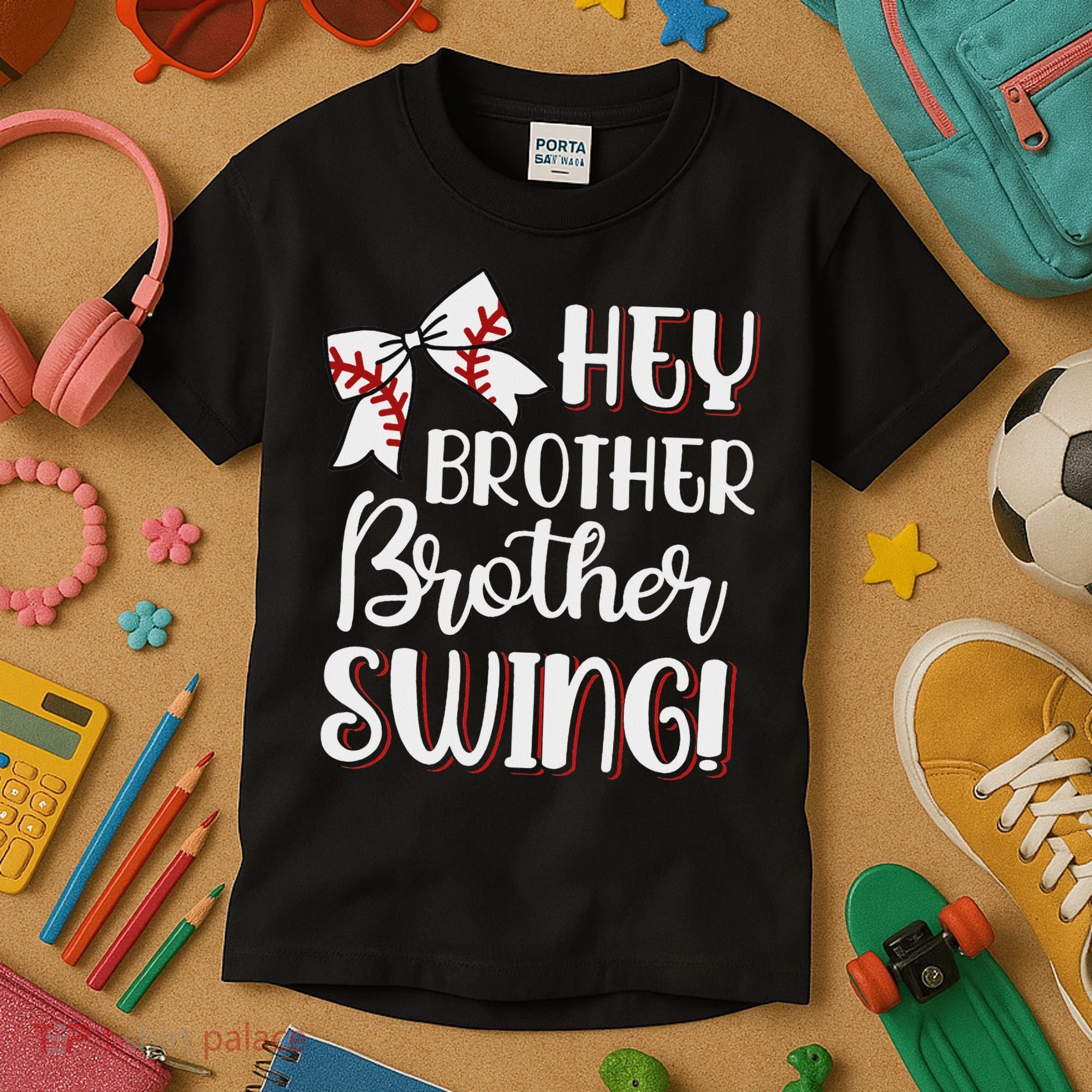 Funny Baseball Sister Hey Brother Brother Swing Baseball Kids T-Shirt