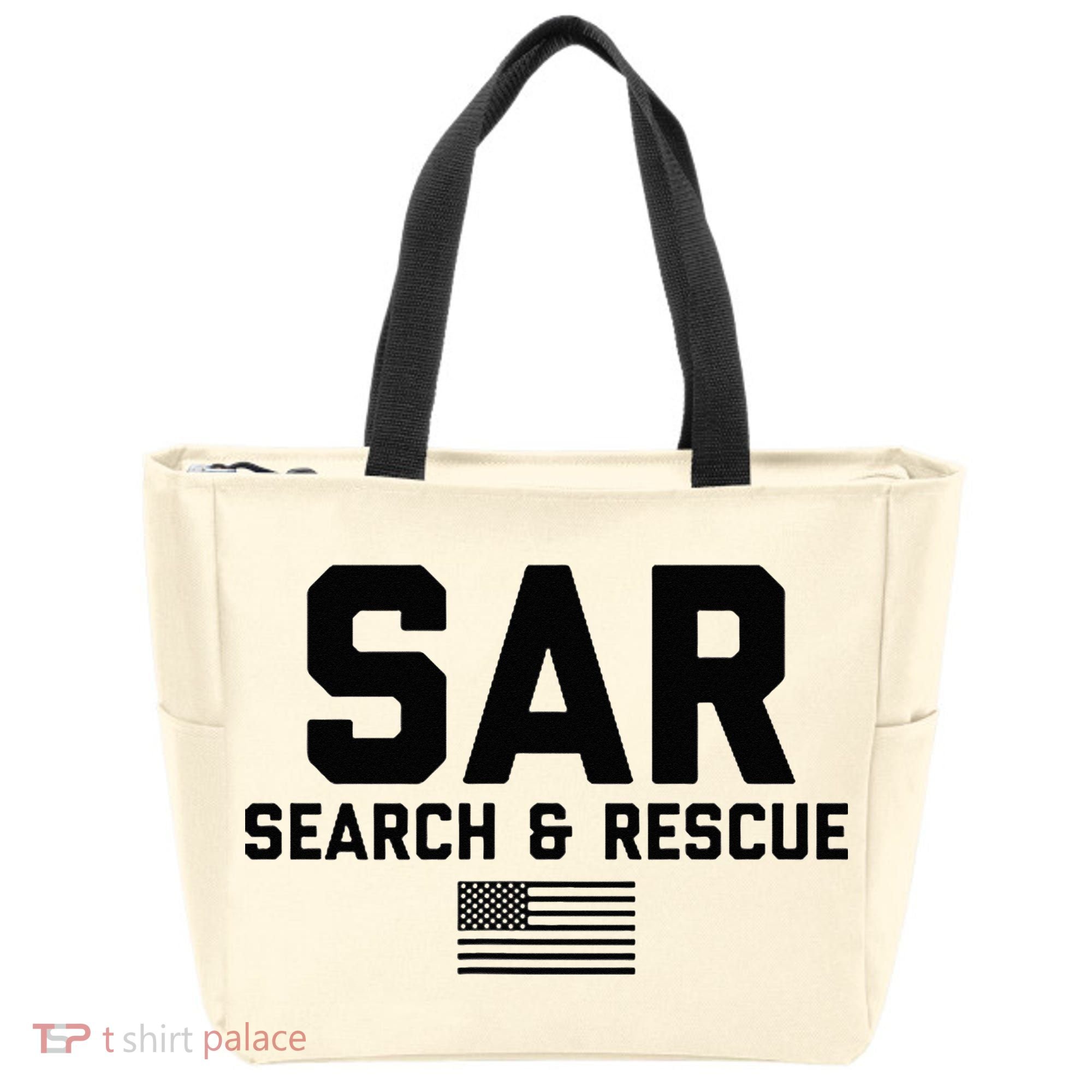 FRONT & BACK Search And Rescue American Flag SAR Team Tote Bag