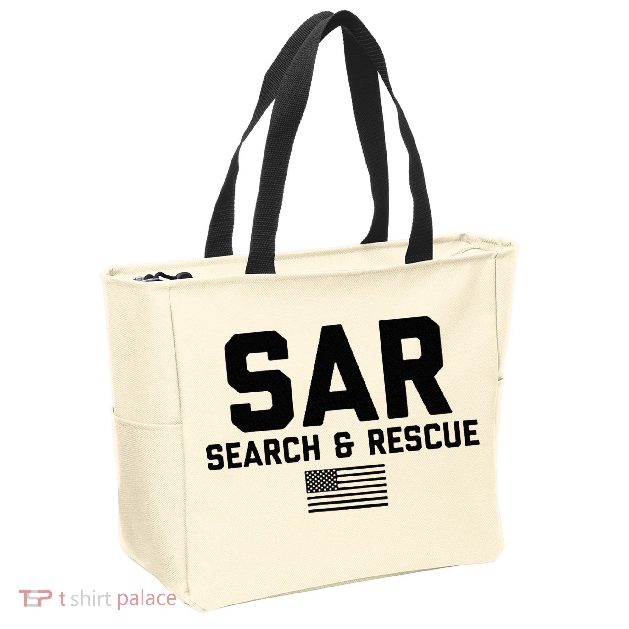 FRONT & BACK Search And Rescue American Flag SAR Team Tote Bag