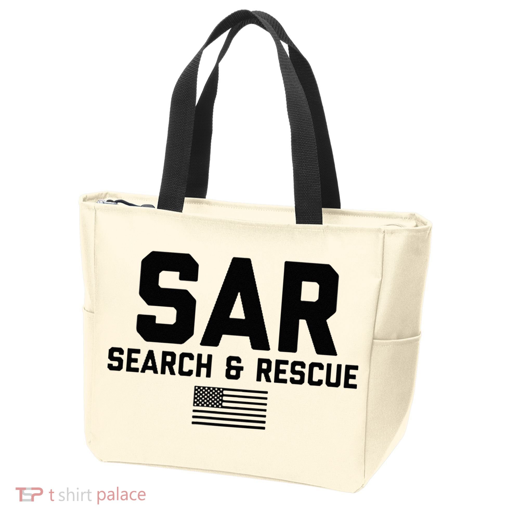 FRONT & BACK Search And Rescue American Flag SAR Team Tote Bag