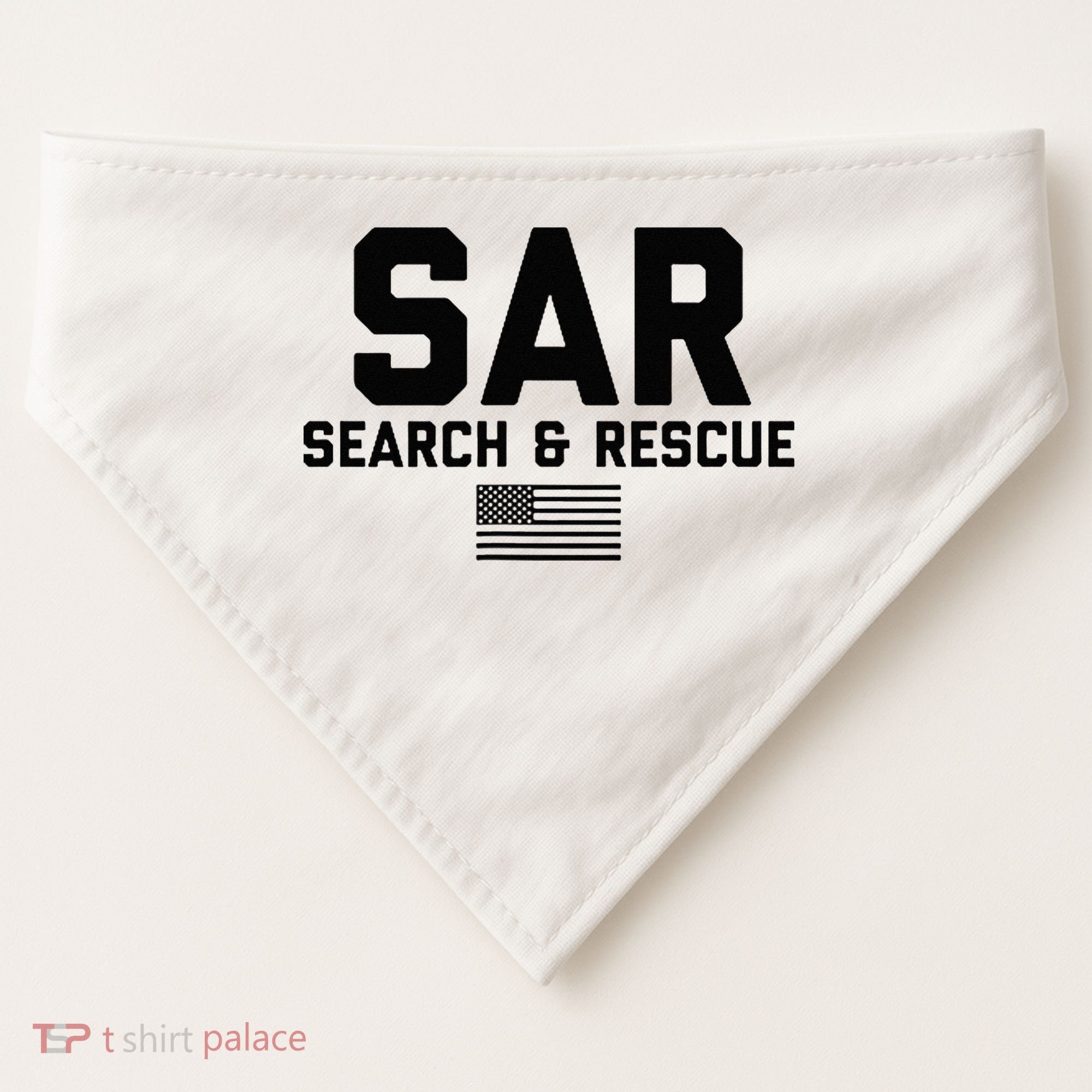 FRONT & BACK Search And Rescue American Flag SAR Team USA-Made Doggie Bandana