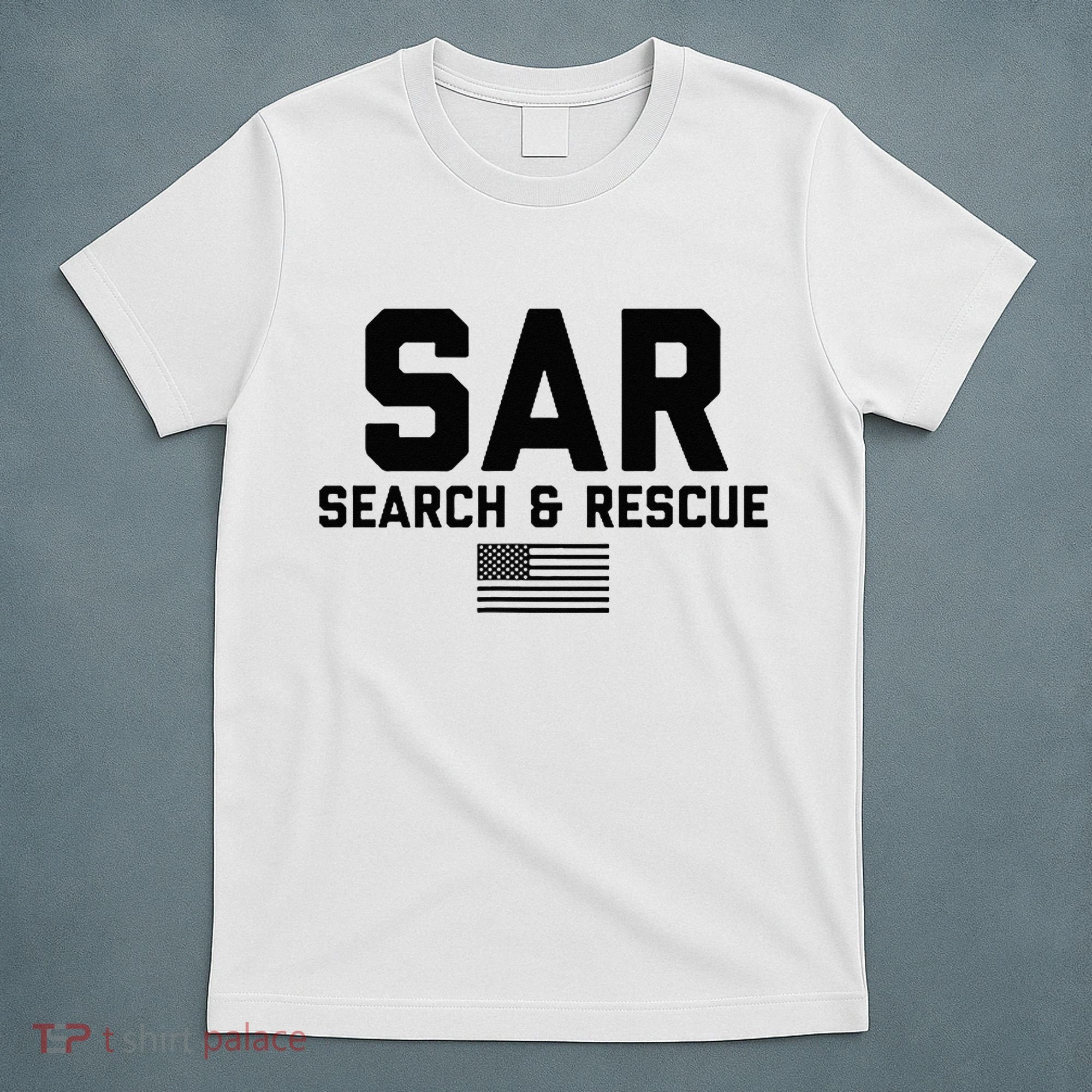 FRONT & BACK Search And Rescue American Flag SAR Team T-Shirt