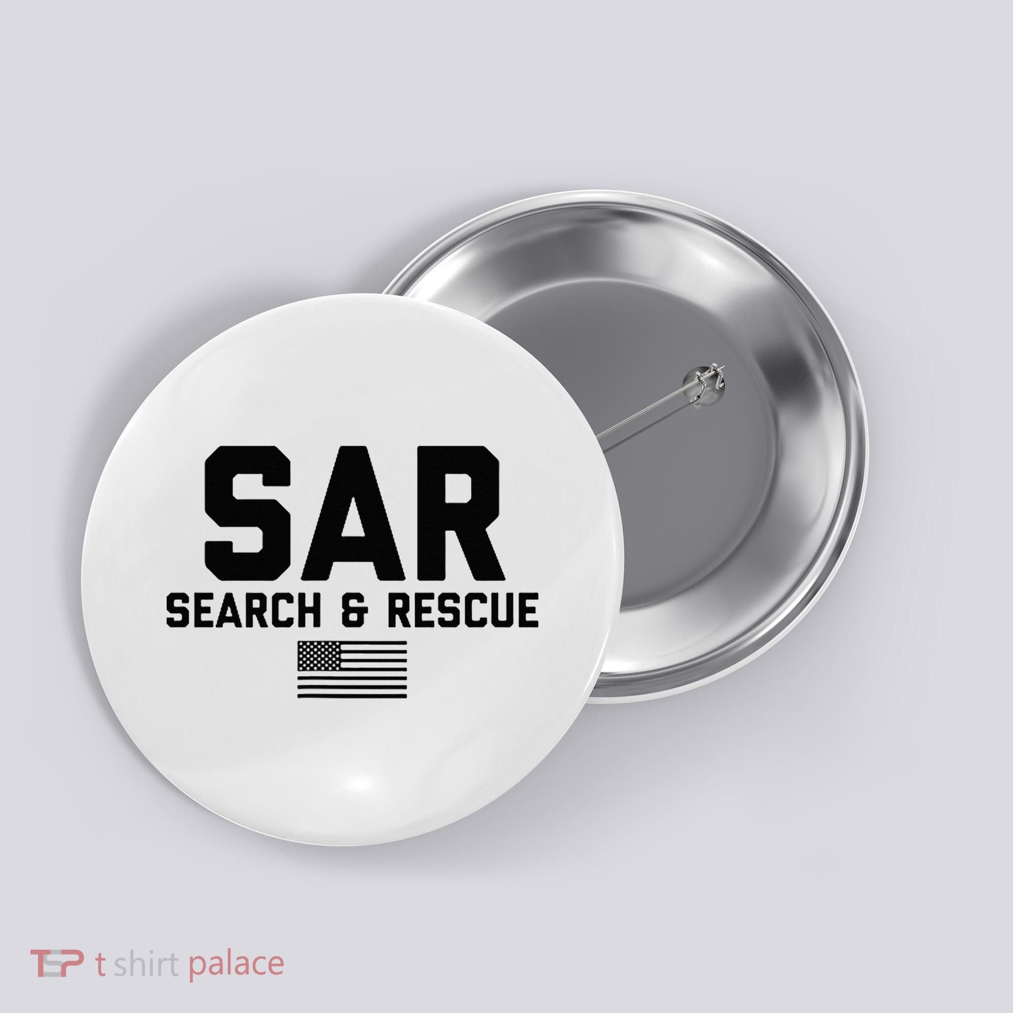 FRONT & BACK Search And Rescue American Flag SAR Team Button
