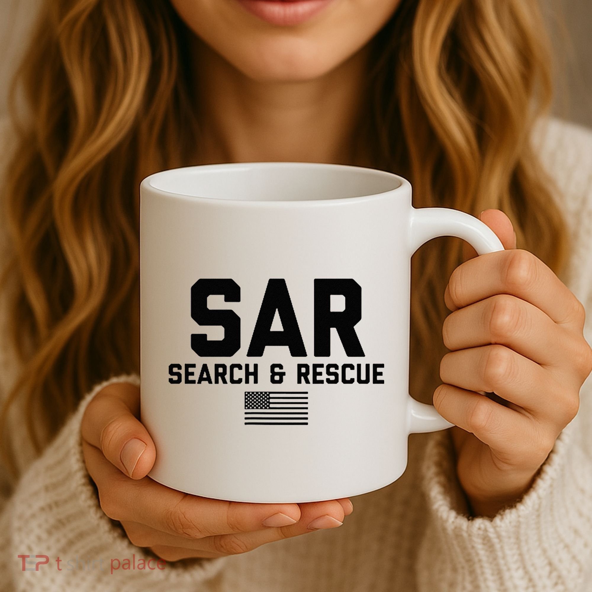 FRONT & BACK Search And Rescue American Flag SAR Team Coffee Mug