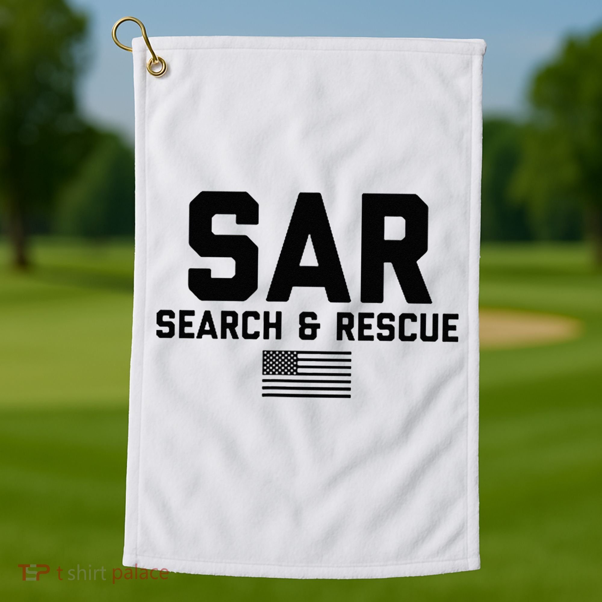 FRONT & BACK Search And Rescue American Flag SAR Team Golf Towel