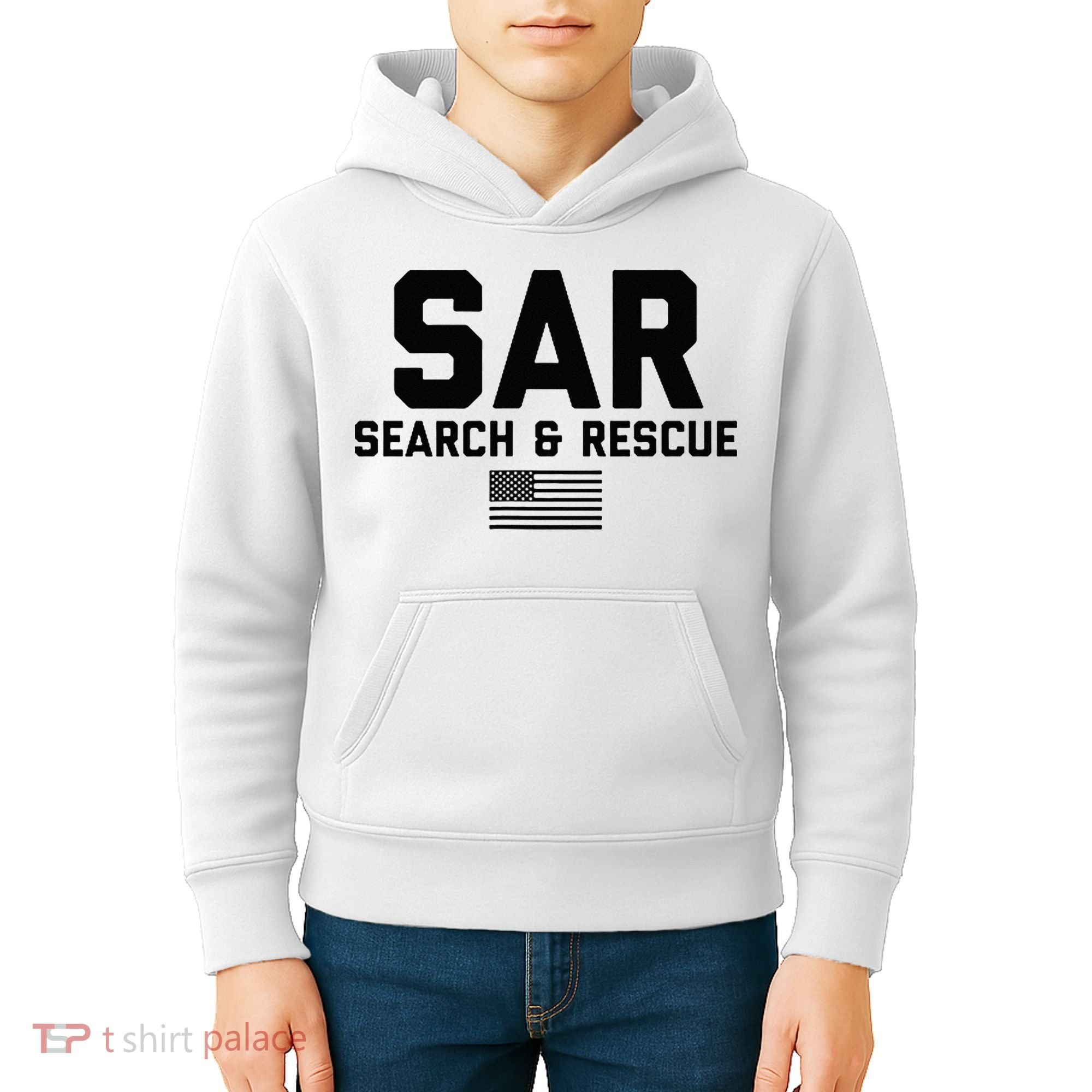 FRONT & BACK Search And Rescue American Flag SAR Team Kids Hoodie