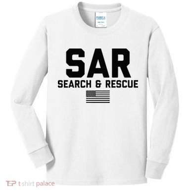 FRONT & BACK Search And Rescue American Flag SAR Team Kids Long Sleeve Shirt