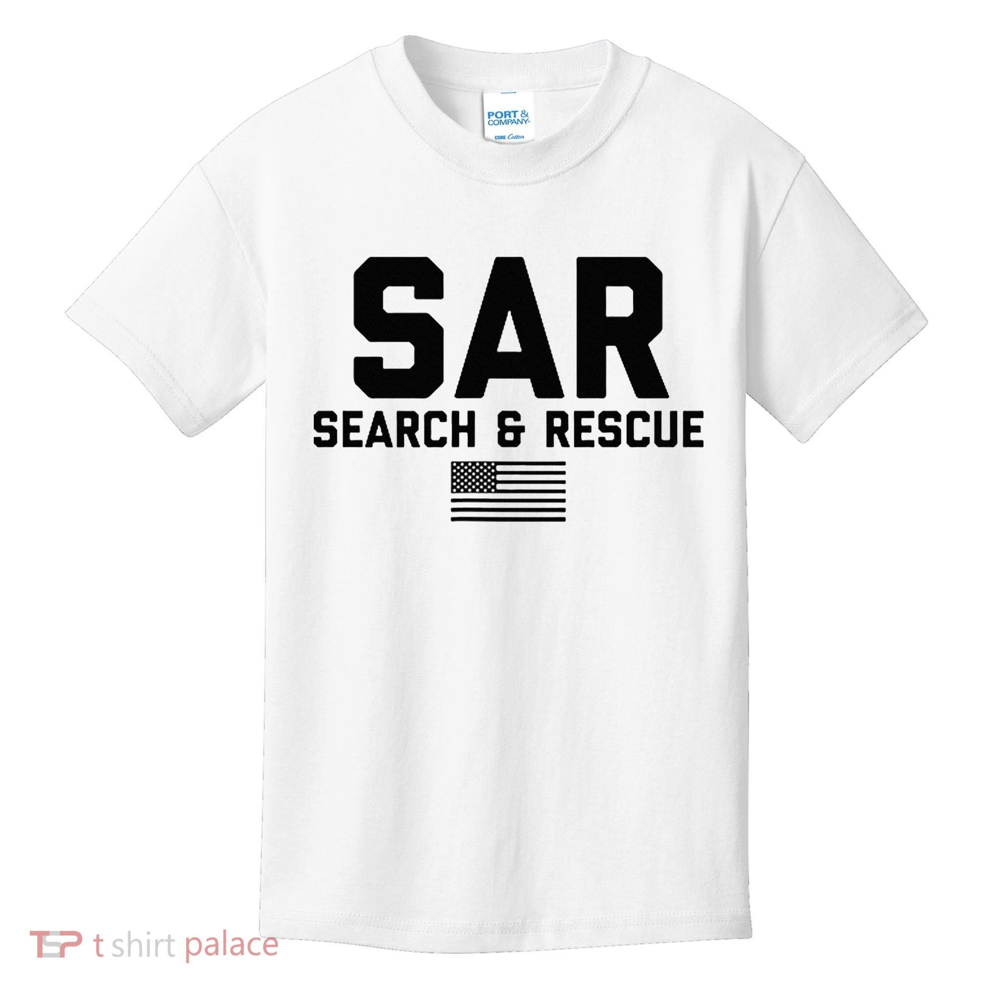 FRONT & BACK Search And Rescue American Flag SAR Team Kids T-Shirt