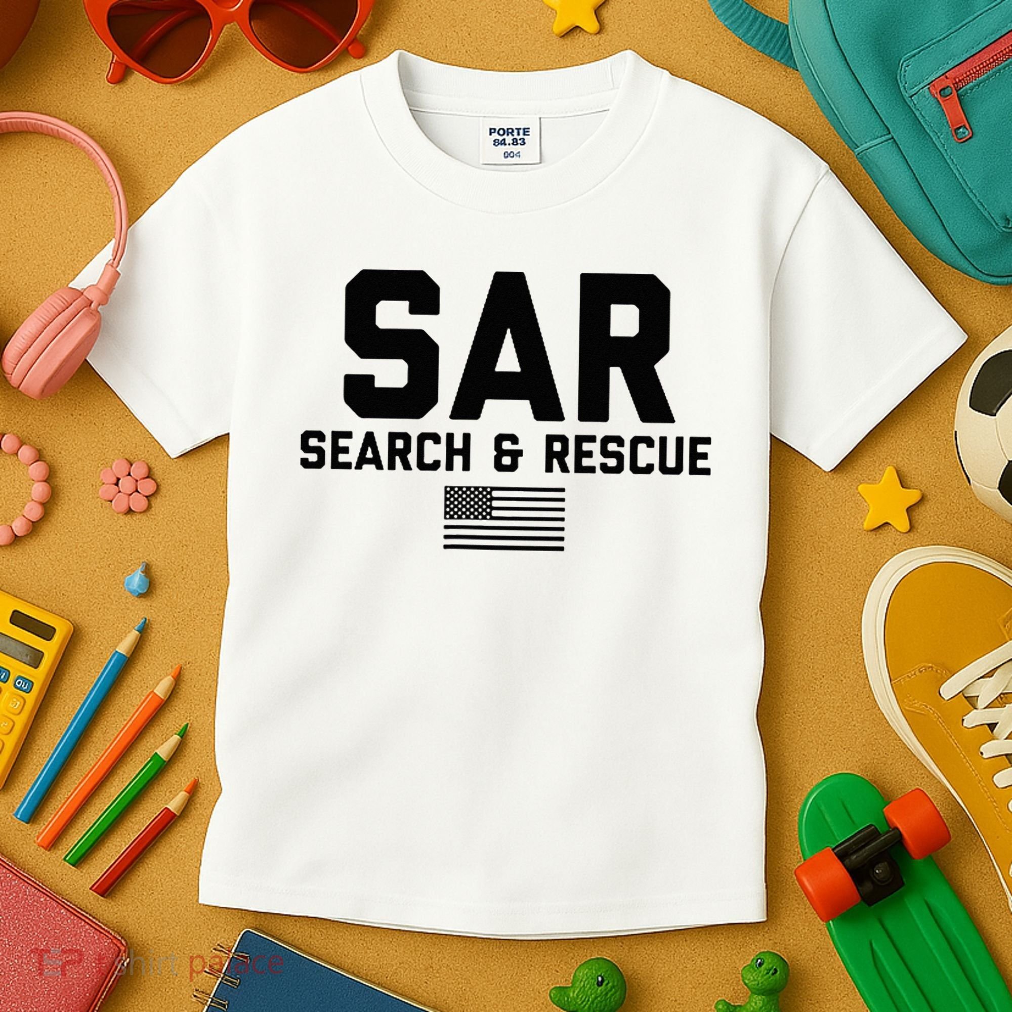 FRONT & BACK Search And Rescue American Flag SAR Team Kids T-Shirt