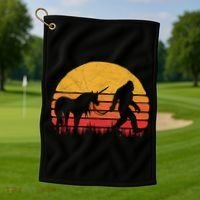 Funny Bigfoot Sasquatch & Unicorn Legends! Golf Towel thumb 1