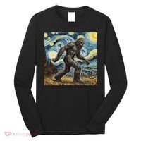 Funny Bigfoot Starry Night Sasquatch Van Gogh Sky Painting Long Sleeve Shirt thumb 0