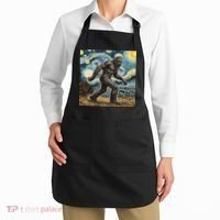 Funny Bigfoot Starry Night Sasquatch Van Gogh Sky Painting Apron thumb 2
