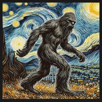 Funny Bigfoot Starry Night Sasquatch Van Gogh Sky Painting Apron thumb 3