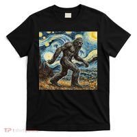 Funny Bigfoot Starry Night Sasquatch Van Gogh Sky Painting T-Shirt thumb 0