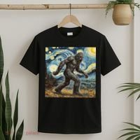 Funny Bigfoot Starry Night Sasquatch Van Gogh Sky Painting T-Shirt thumb 2