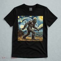Funny Bigfoot Starry Night Sasquatch Van Gogh Sky Painting T-Shirt thumb 5