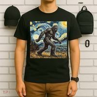 Funny Bigfoot Starry Night Sasquatch Van Gogh Sky Painting T-Shirt thumb 6