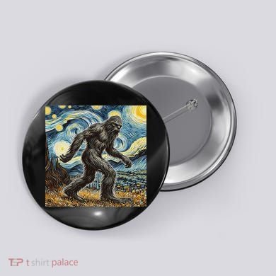 Funny Bigfoot Starry Night Sasquatch Van Gogh Sky Painting Button