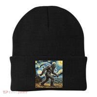 Funny Bigfoot Starry Night Sasquatch Van Gogh Sky Painting Beanie thumb 0