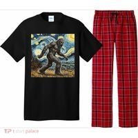 Funny Bigfoot Starry Night Sasquatch Van Gogh Sky Painting Pajama Set thumb 0