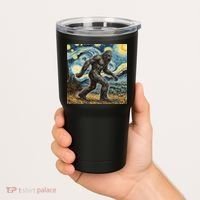 Funny Bigfoot Starry Night Sasquatch Van Gogh Sky Painting Tumbler thumb 2