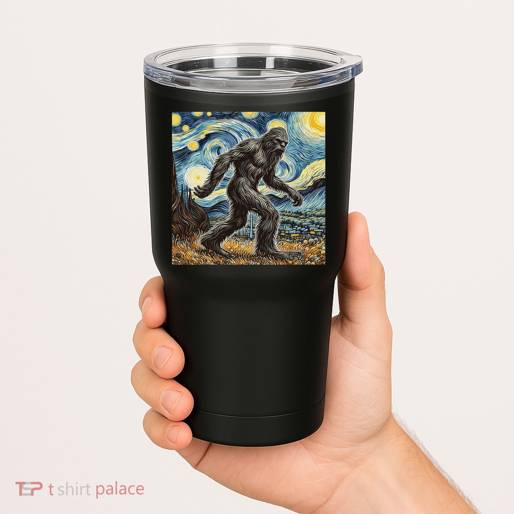 Funny Bigfoot Starry Night Sasquatch Van Gogh Sky Painting Tumbler