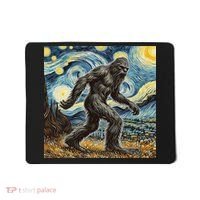 Funny Bigfoot Starry Night Sasquatch Van Gogh Sky Painting Mousepad thumb 0