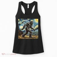 Funny Bigfoot Starry Night Sasquatch Van Gogh Sky Painting Women's Tank Top thumb 0