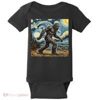 Funny Bigfoot Starry Night Sasquatch Van Gogh Sky Painting Baby Bodysuit thumb 0