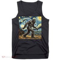 Funny Bigfoot Starry Night Sasquatch Van Gogh Sky Painting Tank Top thumb 0