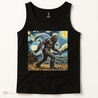 Funny Bigfoot Starry Night Sasquatch Van Gogh Sky Painting Tank Top thumb 2