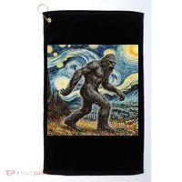 Funny Bigfoot Starry Night Sasquatch Van Gogh Sky Painting Golf Towel thumb 0