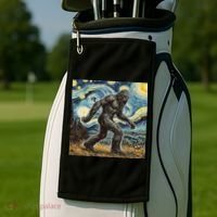 Funny Bigfoot Starry Night Sasquatch Van Gogh Sky Painting Golf Towel thumb 2