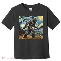 Funny Bigfoot Starry Night Sasquatch Van Gogh Sky Painting Toddler T-Shirt thumb 0